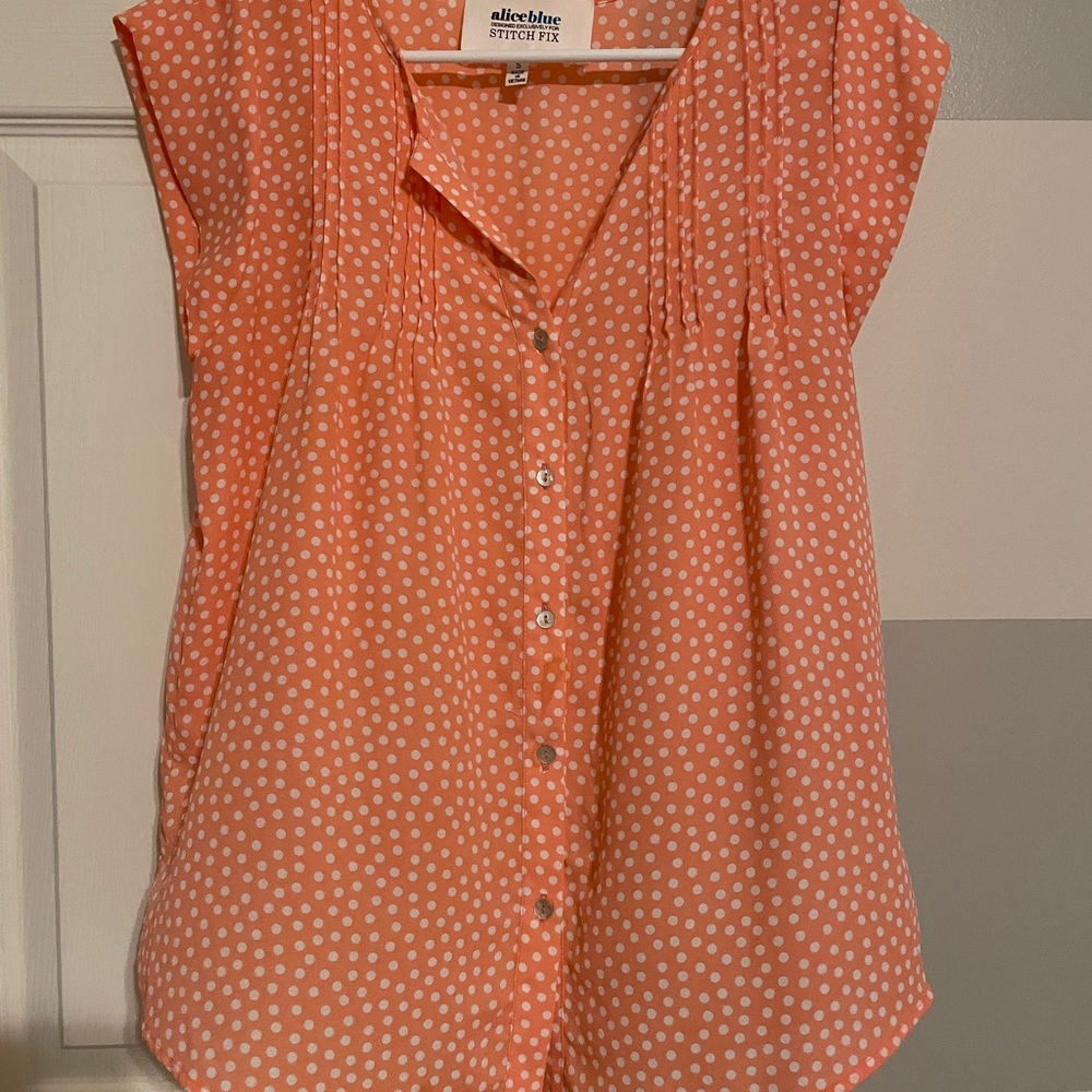 Polka dot button-up blouse, Size S.